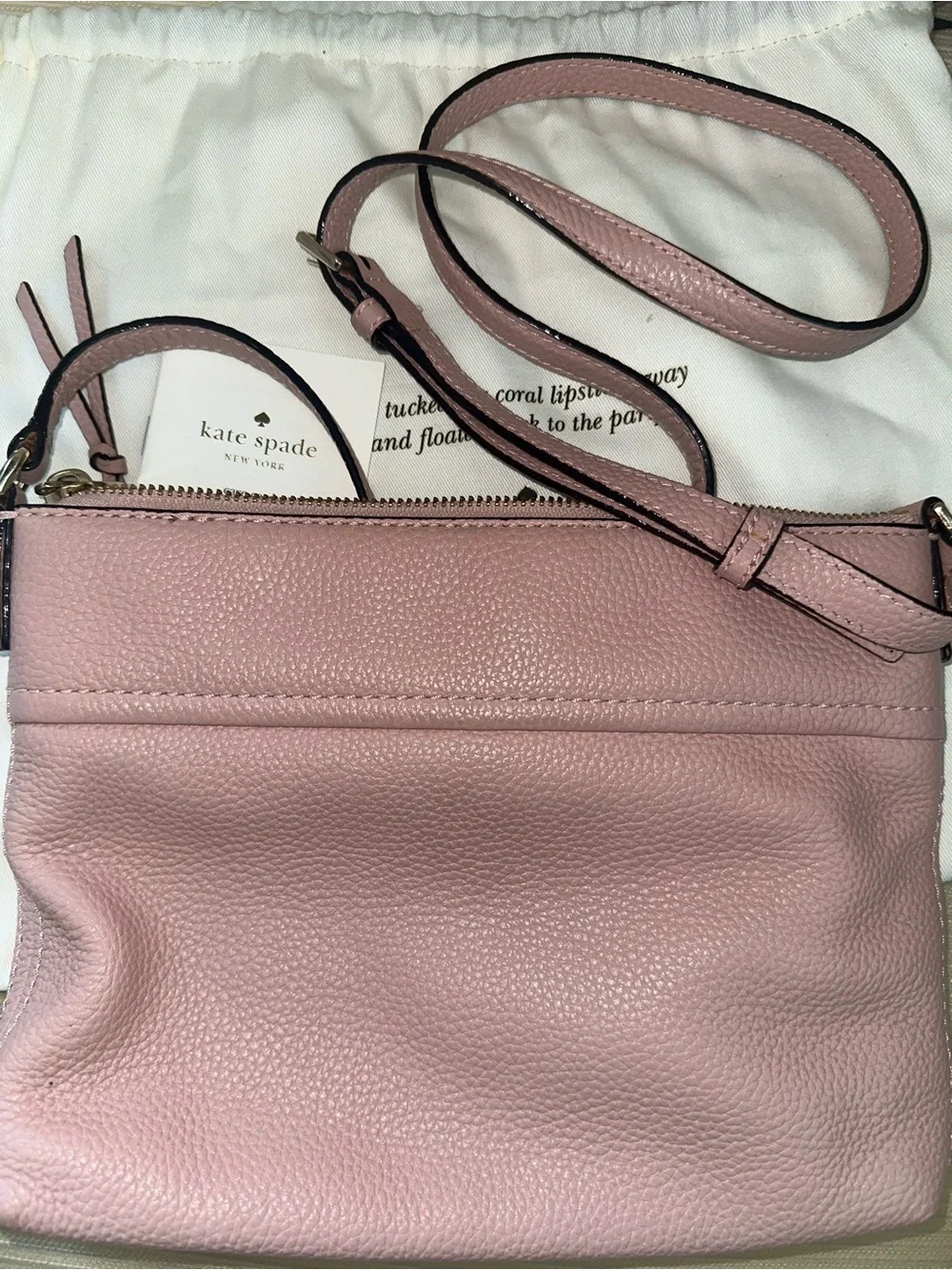 kate spade Pink Pebbled Leather Crossbody Bag w duster bag